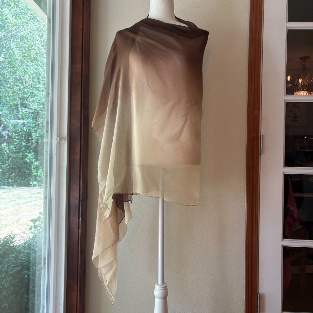Pure Silk Scarf Brown Sand Ombre 100% Silk Beach Summer Hand Roll Made in Japan - Picture 6 of 8